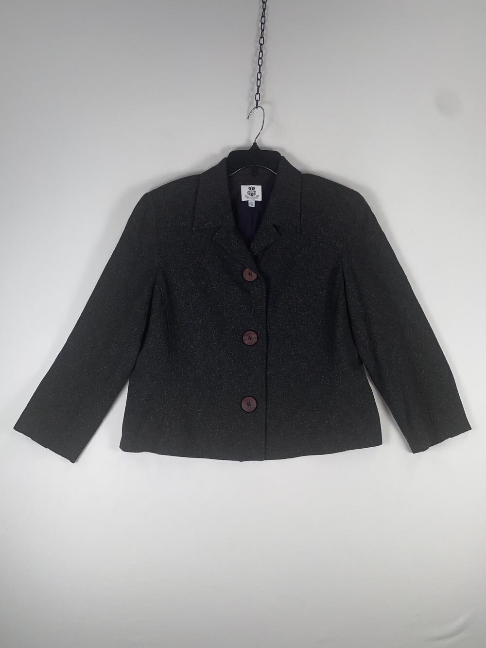 Renfrew Blazer Womens 16 Gray Tweed Lined Three Button Made USA Jacket